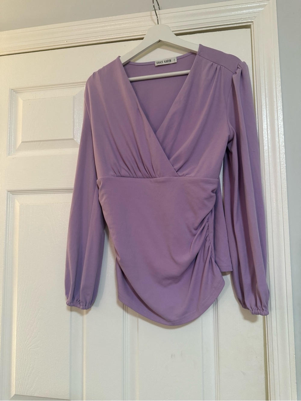 Grace Karin Lilac Surplice Long-Sleeve Blouse